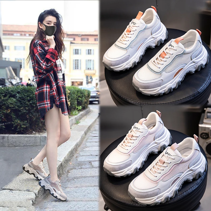 潮鞋厚底小皮鞋女时尚休闲系带舒适百搭圆头增高鞋3525学院