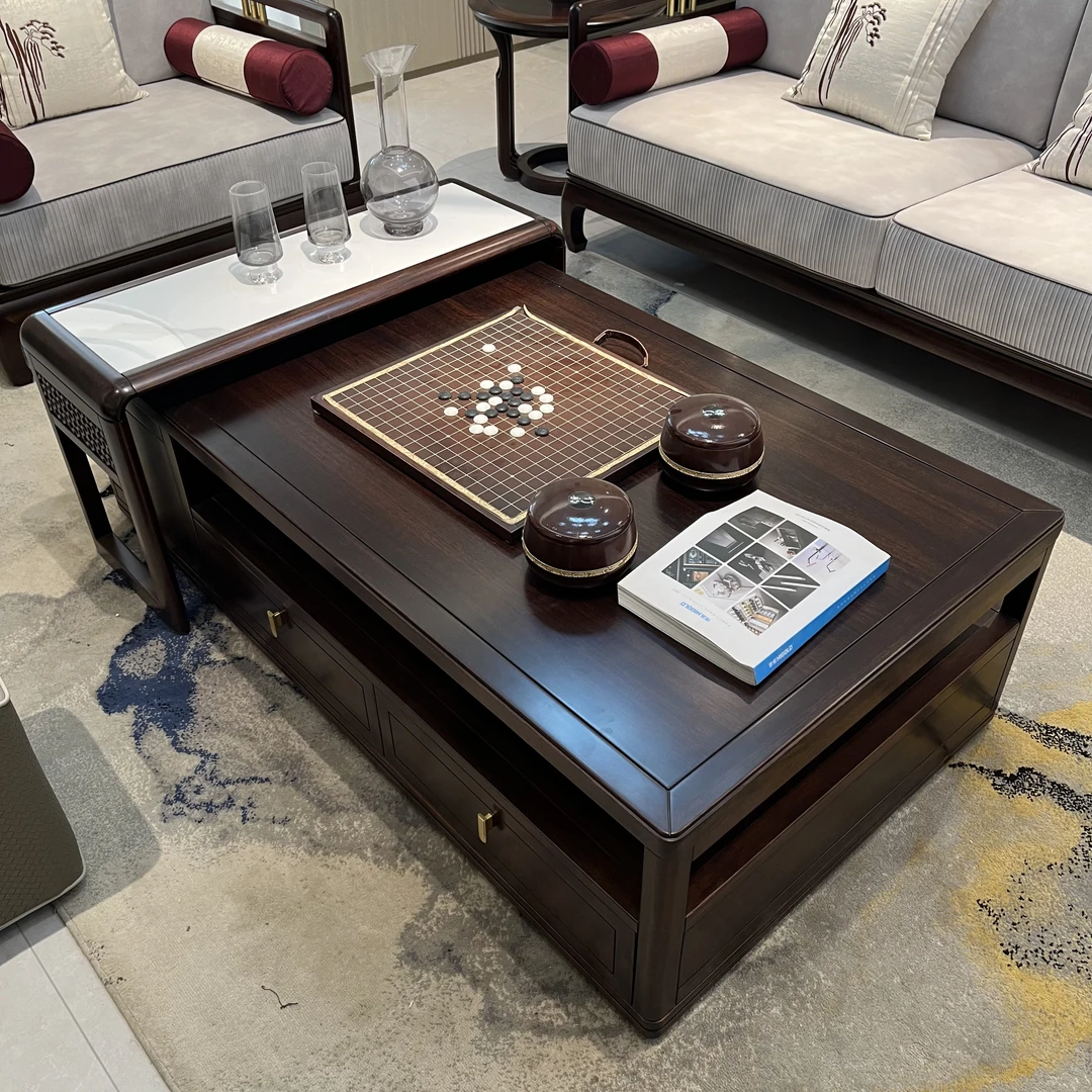 锦福轩  新中式茶几中式客厅家具黑檀木实木茶几大方几别墅茶几