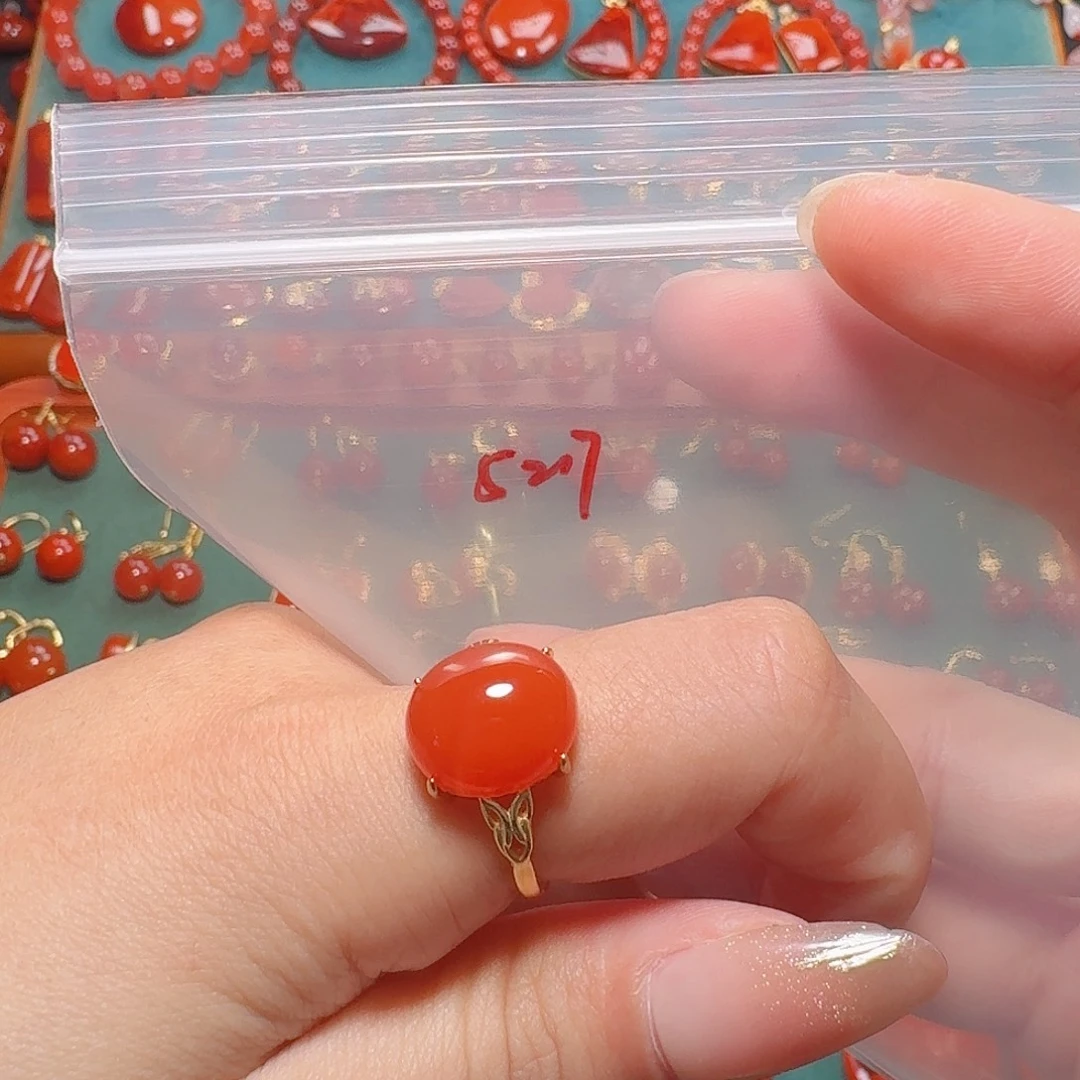 南红玛瑙银S925镶嵌戒指