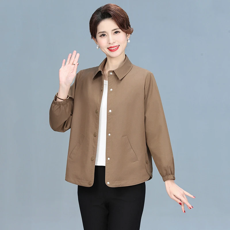 时尚纯色气质中老年女装妈妈上衣外套中年妈妈装大码长袖休闲衬衫