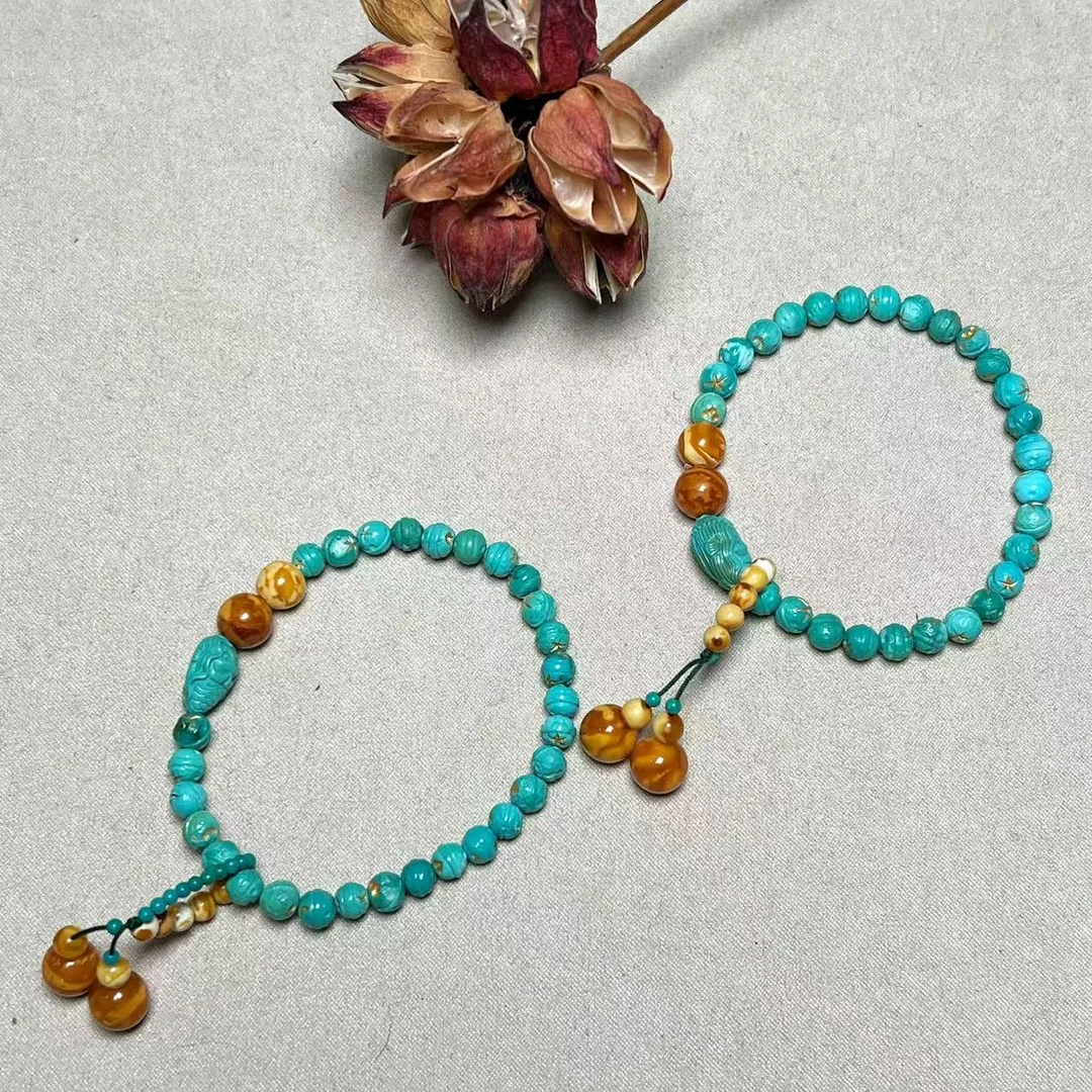 【壹芳珠宝】天然原矿绿松石星月微瑕手串5-6mm（多样性发货一件）