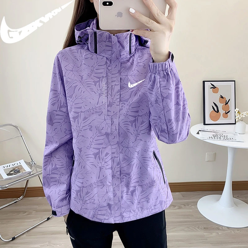 N1KE品牌迷彩冲锋衣女款三合一可拆卸防风防水大码加绒加厚外套薄