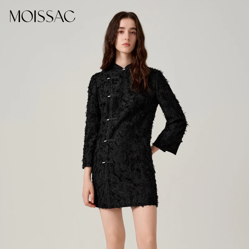 MOISSAC摩萨克长袖立领盘扣国风新中式旗袍连衣裙MTED50001