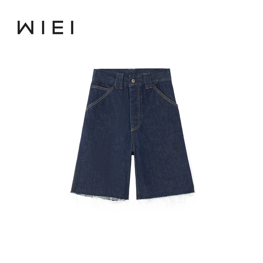 《WI EI》撕边中裤*Boyish风_随性时髦五分直筒毛边仔裤 W25203032