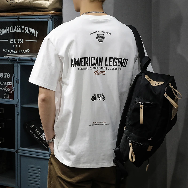 美式重磅纯棉短袖T恤男夏季休闲加肥加大码宽松百搭帅气圆领体恤