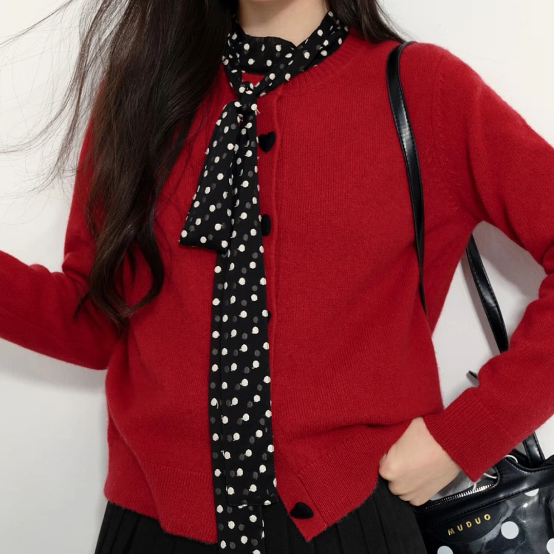 诗家 冬季 新年红色毛衣百搭简约开衫织暖柔调羊绒30041