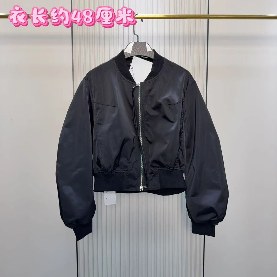 7018袖抽褶拉链短款棒球外套