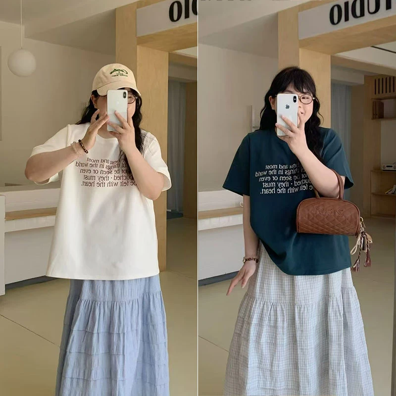 【C】大码女装文艺感英文印花短袖 T 恤简约百搭舒适之选 5863