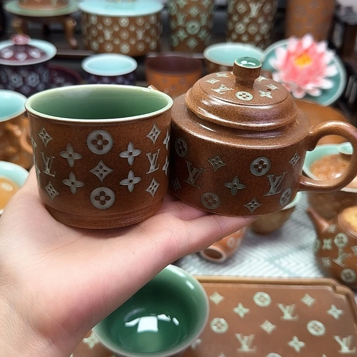 茶***链龙泉青瓷手工制作工艺青瓷壶两件