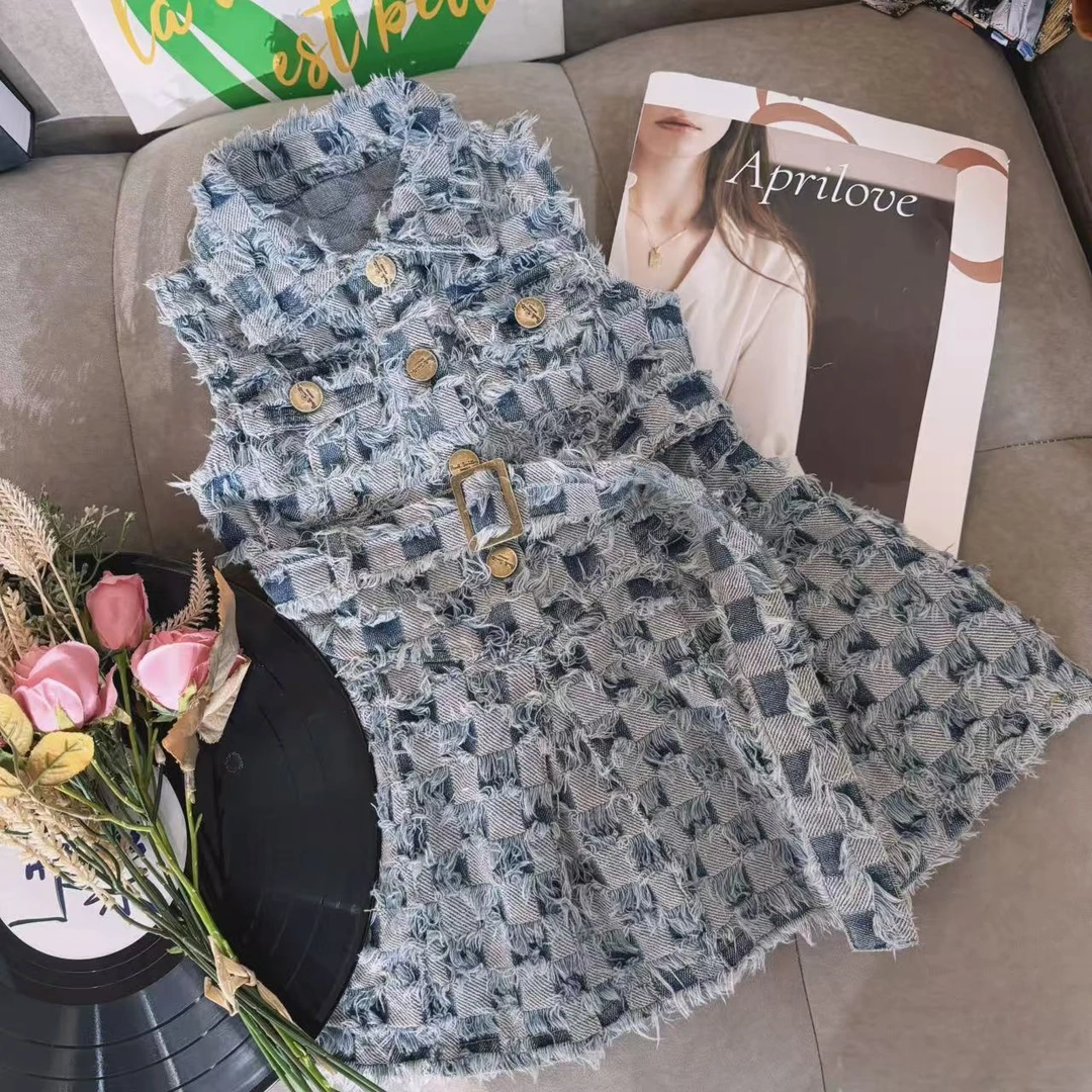 2025夏季新款夏季复古风印花A字裙女童儿童宽松潮流牛仔时尚