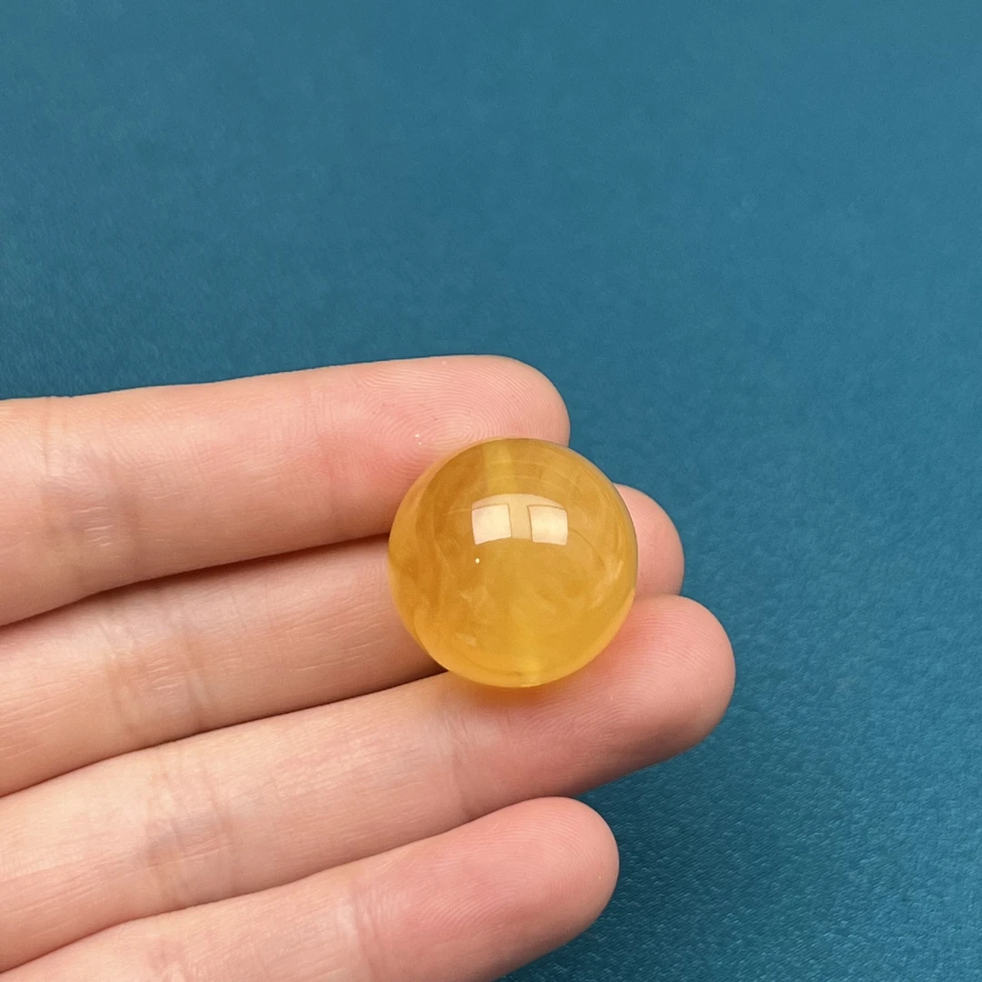 M5642天然原矿蜜蜡 鸡油黄妖花单珠 21.6mm 抖音基地质检发货