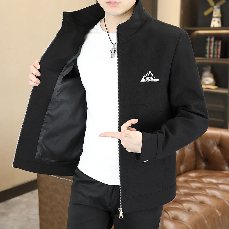 新款高档男立领免烫纯色休闲夹克春秋季潮流百搭时尚品质男装675
