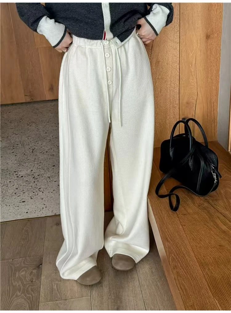 2522-AQ新款白松紧拉绳排扣休闲裤