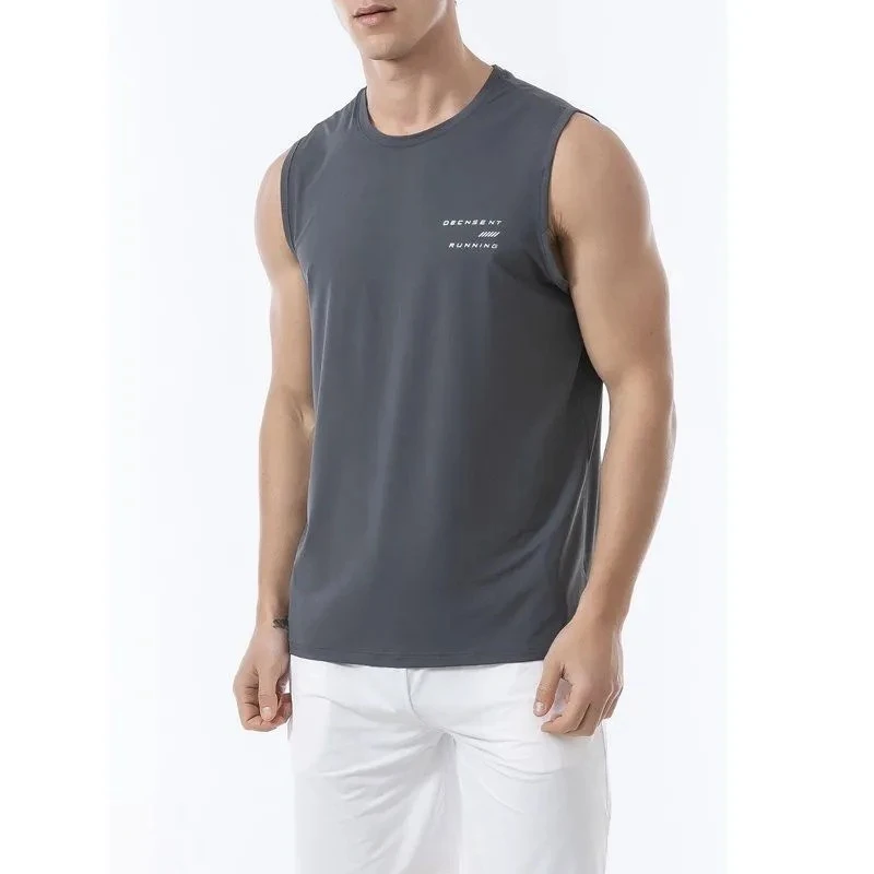 无品牌男冰丝夏季薄宽松加肥大码无袖坎肩圆领外穿上衣背心