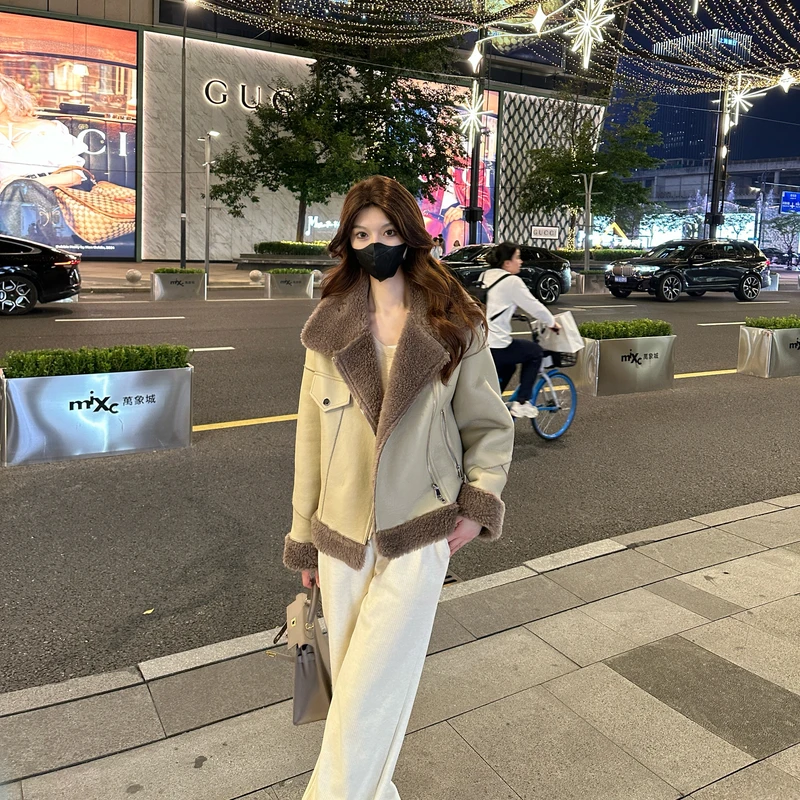 2024年秋冬季新款韩系酷飒秋冬新款机车服加绒加厚保暖外套24W162