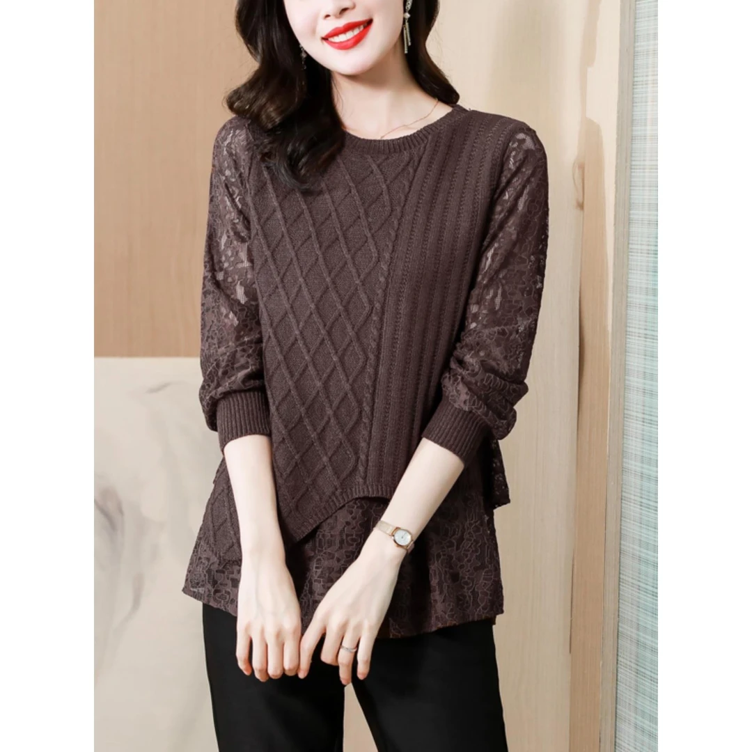 假两件打底衫女春秋冬季2025新款大码宽松针织毛衣时尚洋气上衣