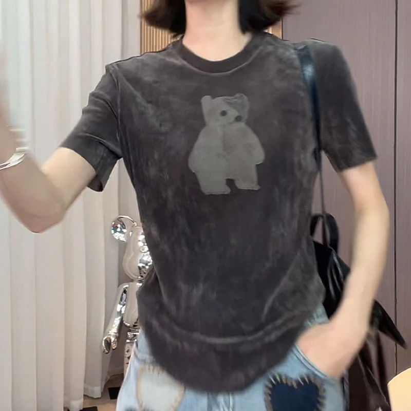 【呆萌小熊】2025春夏新款轻奢百搭小熊减龄短袖T恤女设计师上衣潮