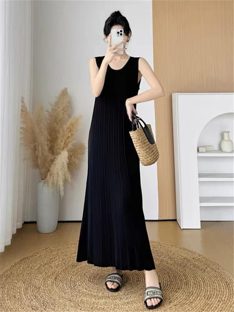 【A401-A450】夏季新款短袖冰丝针织连衣裙女宽松显瘦遮肉