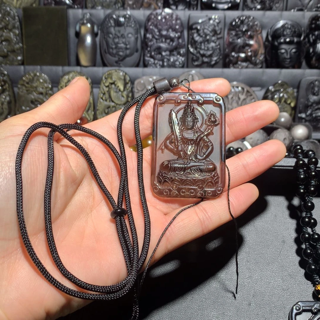 黑曜岩吊坠(赠链)未镶嵌M****g棉绳