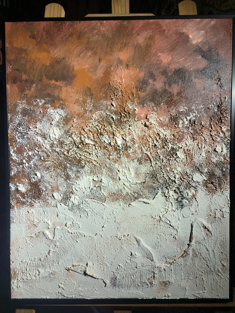 纯手工手绘油画侘寂风立体简约肌理抽象挂画装饰铝合金框