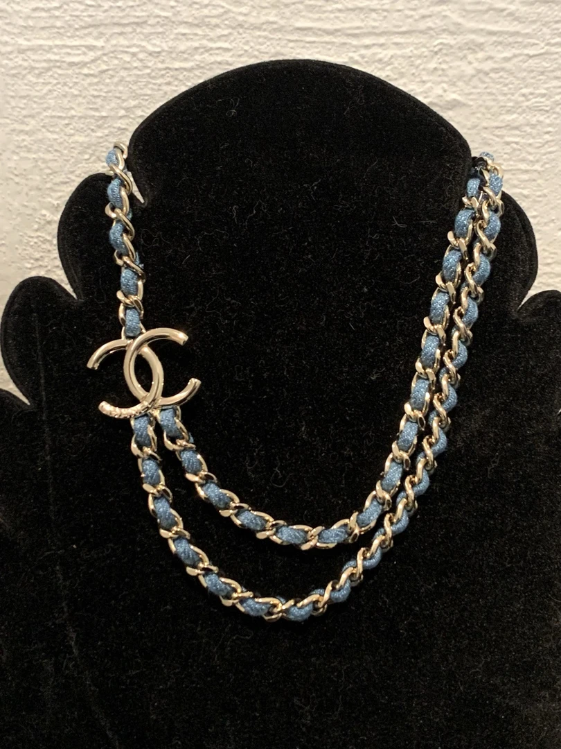 全新未使用 Chanel/香奈儿 25P牛仔皮穿双C项链/12039871