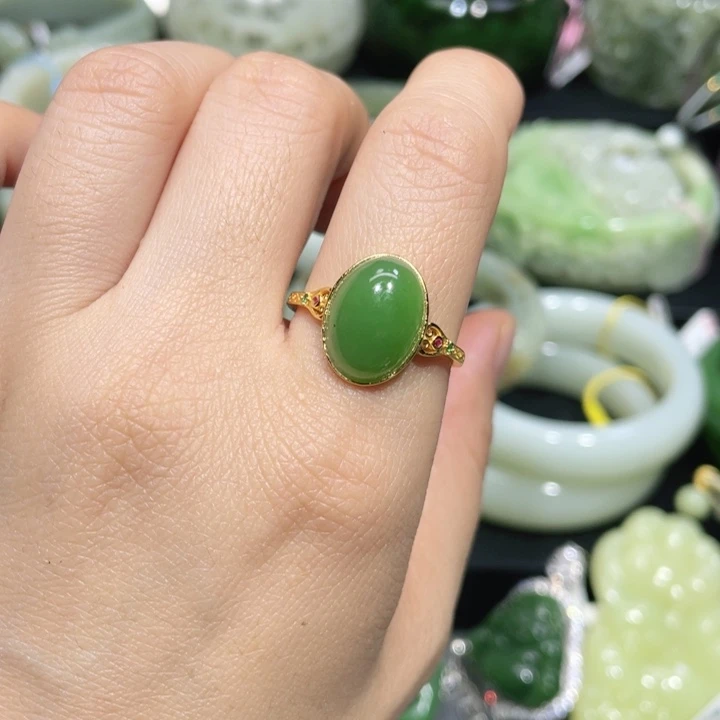 和田玉戒指银S925镶嵌