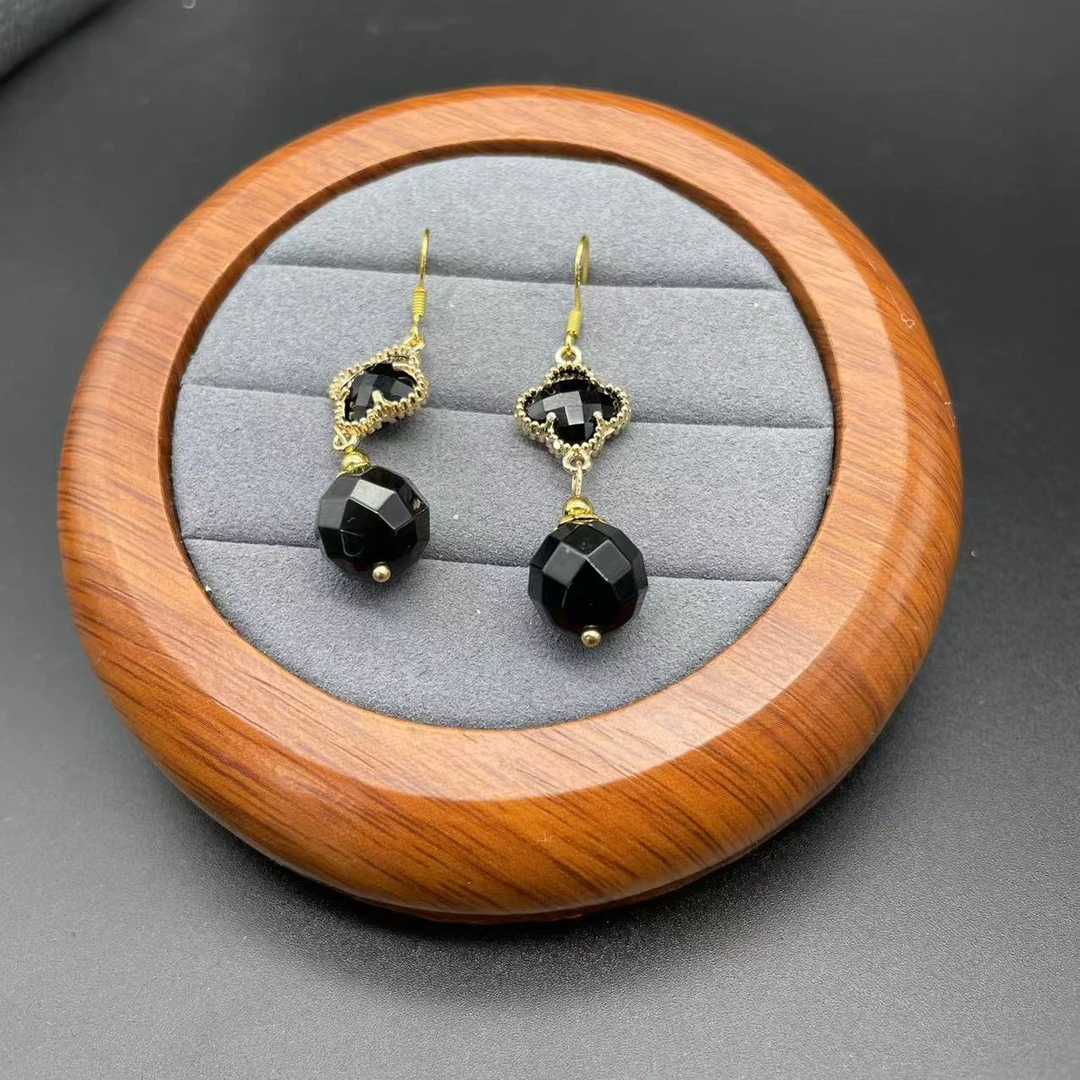 国风版简约黑色四叶草圆珠耳饰100200