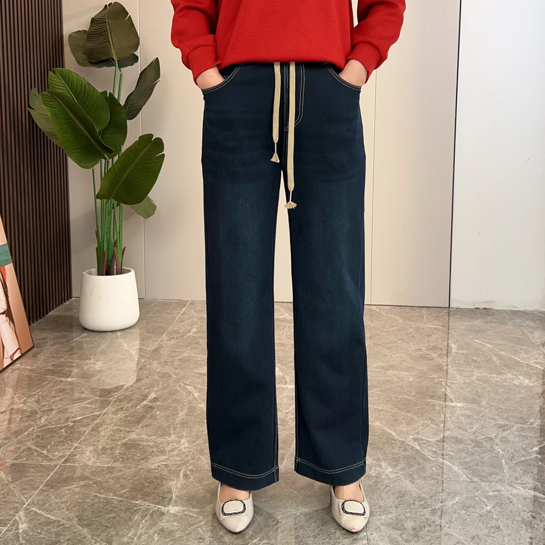 春秋季直筒牛仔裤高腰显瘦时尚百搭宽松弹力休闲牛仔直筒裤