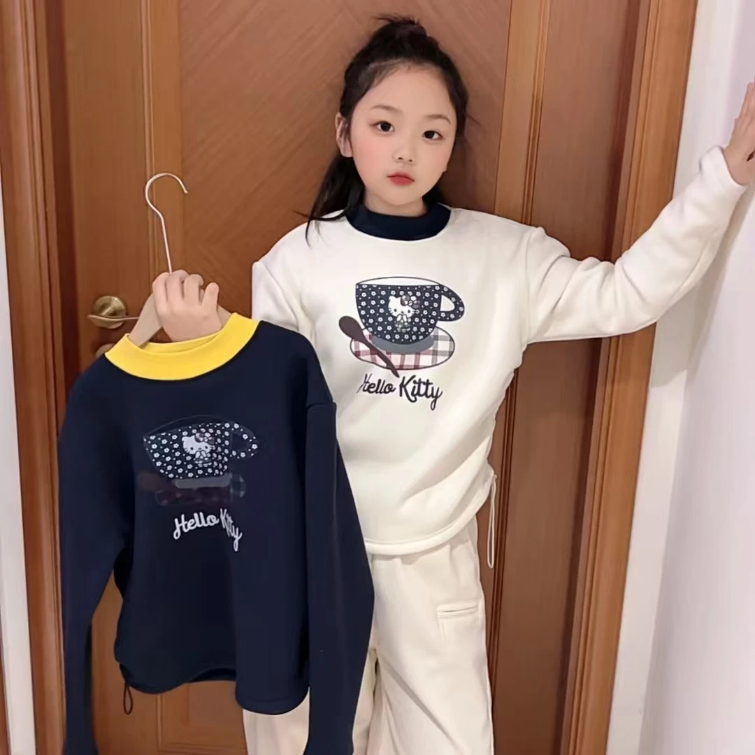 卫衣女韩版百搭套头印花加绒加厚款冬季新款女童装圆领长袖时尚