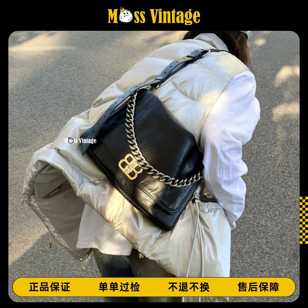 99新 Balenciaga/巴黎世家 MOSS-黑银单肩包/00000