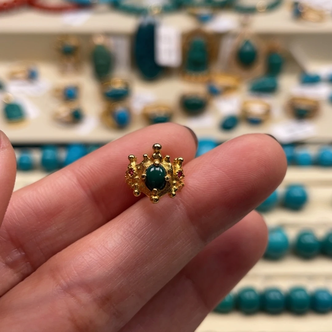 18K金镶嵌绿松石珠宝奇石皇冠