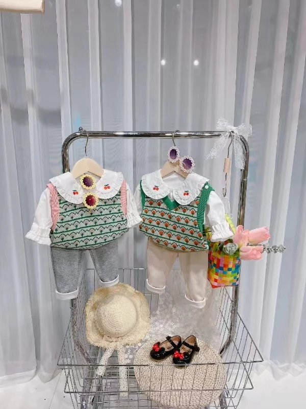 卡LX春款（3539）双层樱花马甲三件套