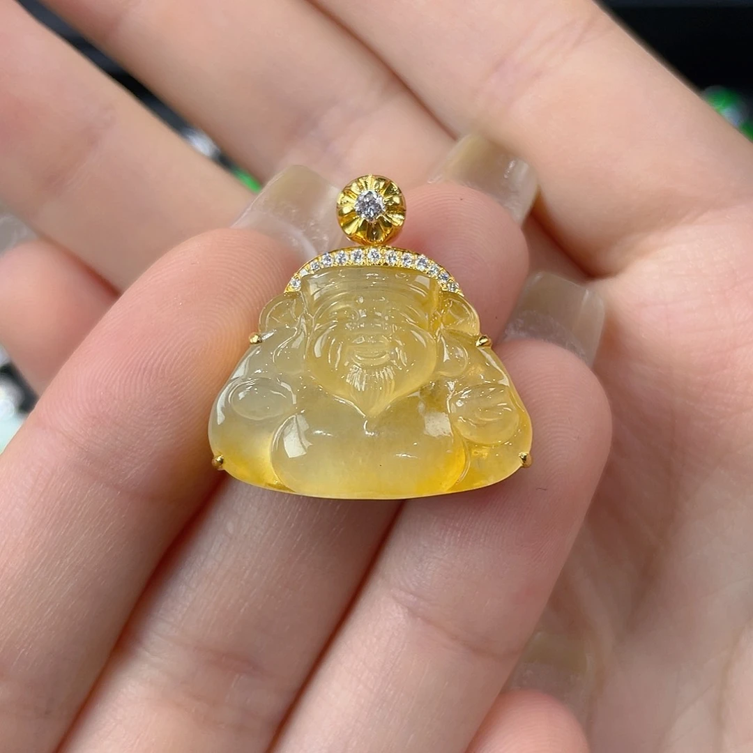 颈饰18K金镶嵌翡翠缅甸翡翠冰黄翡
