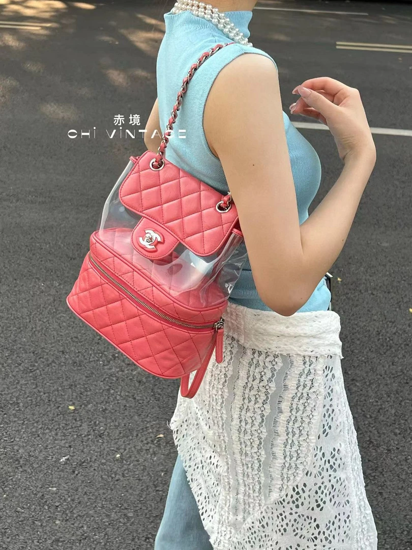 95新 Chanel/香奈儿 3390 粉色pvc 果冻双肩包18