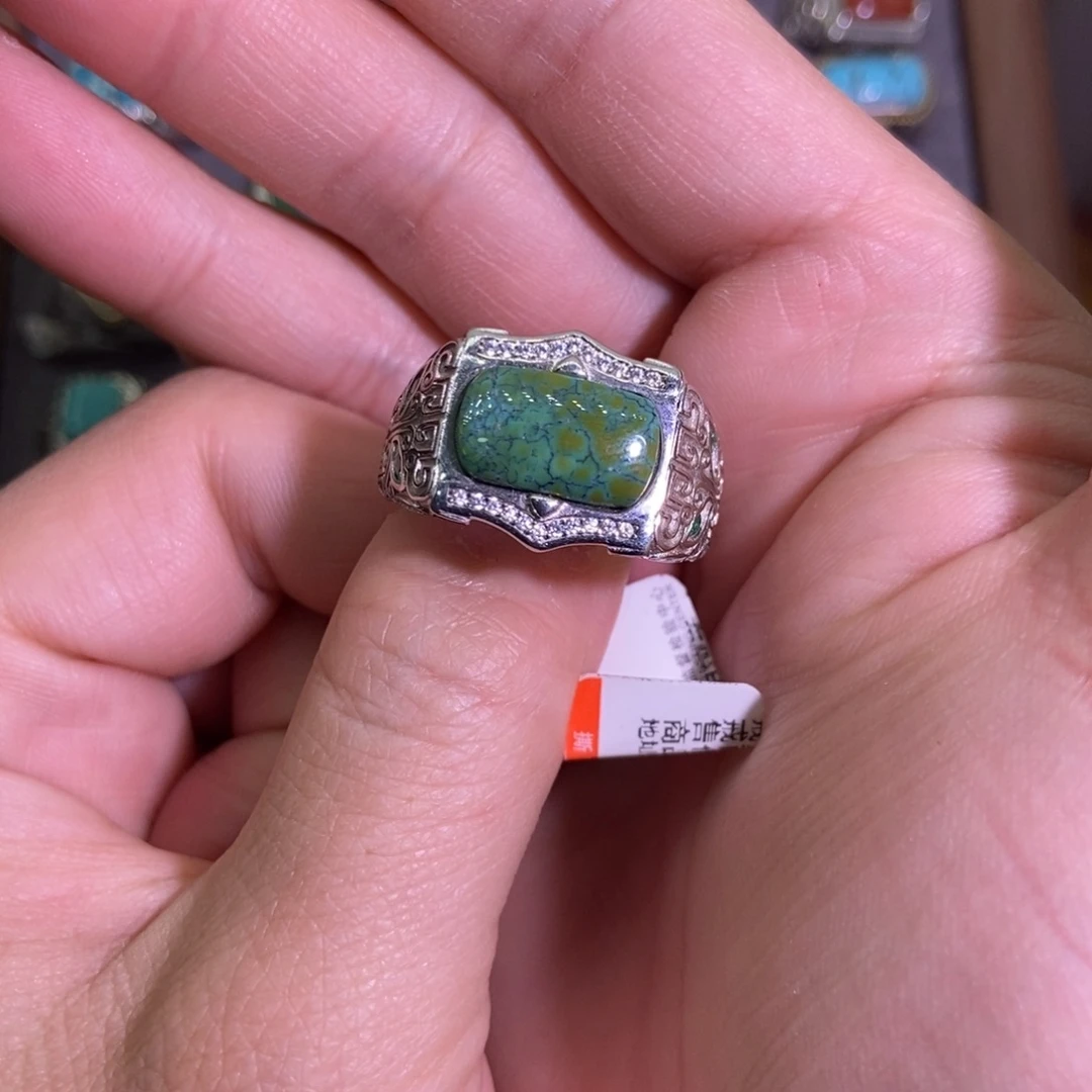 O***帅绿松石银S925镶嵌戒指