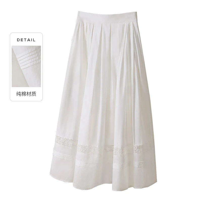 丝柏舍 韩系纯棉百搭氧气感女装镂空压褶夏季A字半身裙S51B0986B