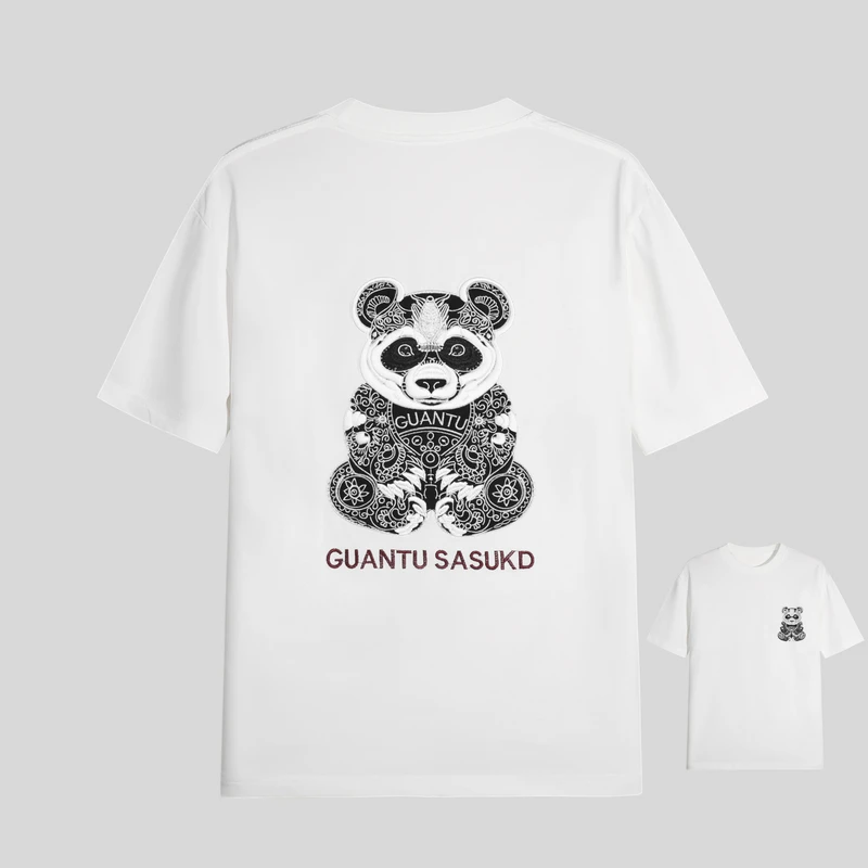 314欧货夏季新款短袖T恤男士潮牌刺绣卡通熊猫时尚潮流半袖上衣