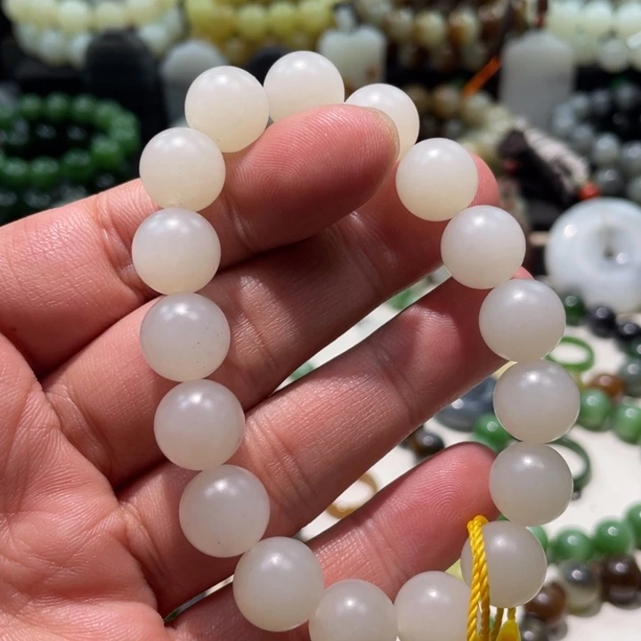 和田玉未镶嵌手串新疆山流水卡12柔光