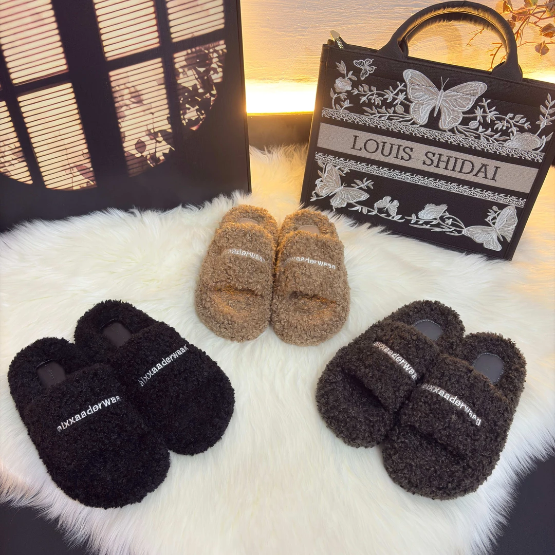 网红厚底毛毛拖鞋女外穿时尚2025新款秋冬季保暖一字拖棉拖