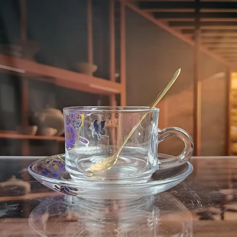 阿七的器 蝶恋花咖啡杯套组(带勺）A12588