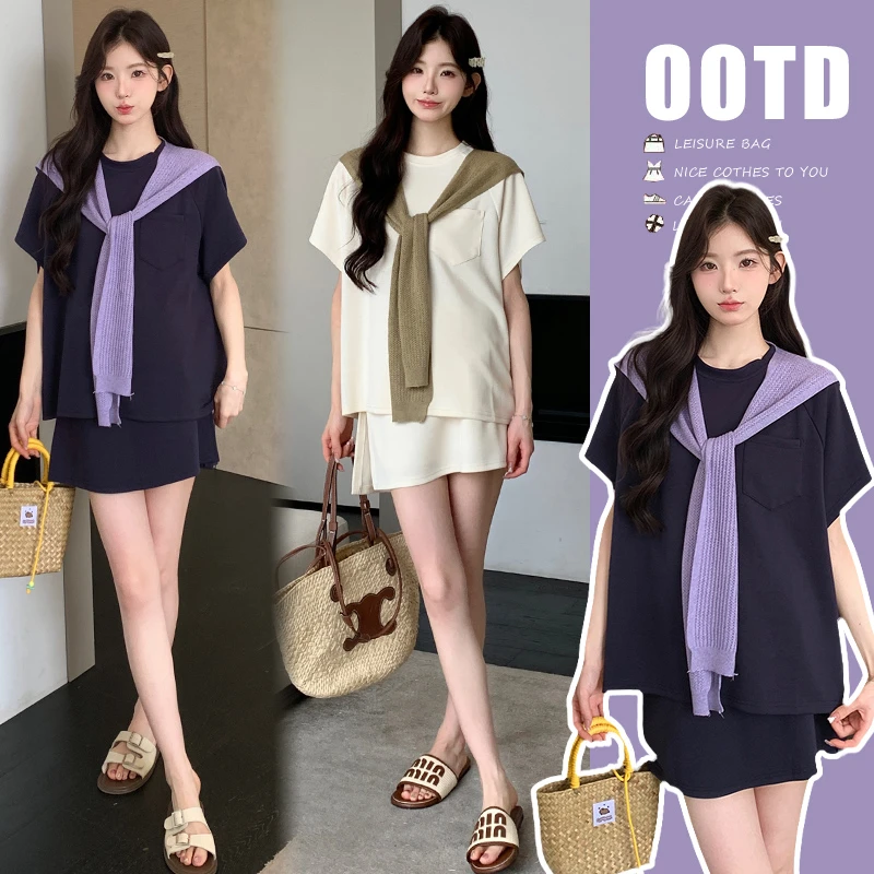 孕妇装夏装2025新款时尚洋气时髦运动短袖防走光夏季短裤裙两件套