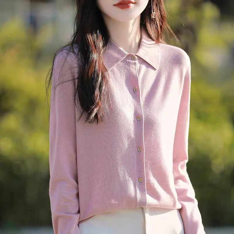POLO羊毛衫女春秋针织衫打底开衫纯色宽松百搭毛衣长袖新款外套