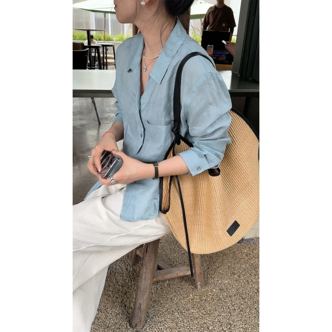 苏安家｜“蓝调时刻” 42支100%纯苎麻 夏日沁凉防晒v领苎麻衬衫