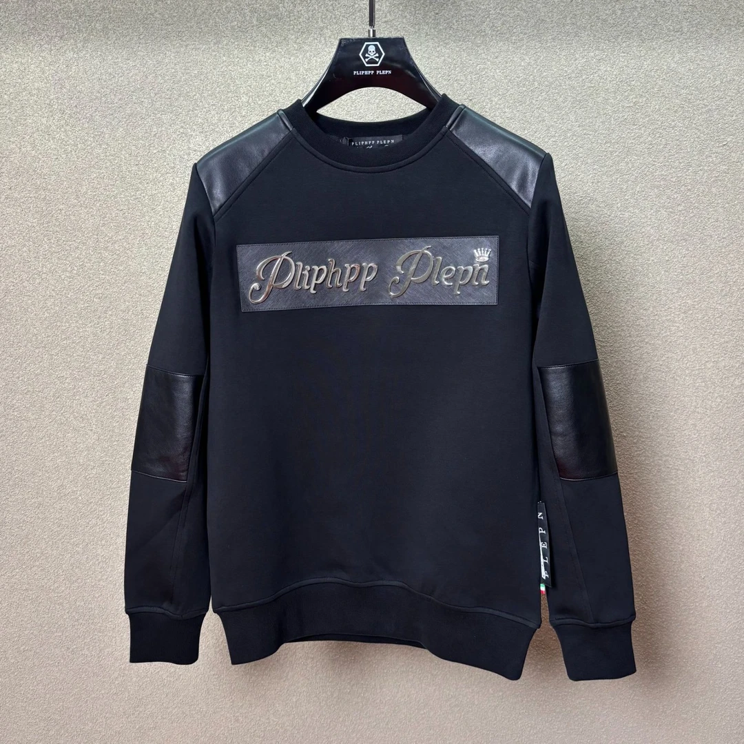 PLIPHPP PLEPN正品PP定制字母拼皮款修身高端男士圆领卫衣W6602