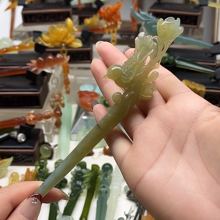 蛇纹石玉岫玉发簪未镶嵌用****乐