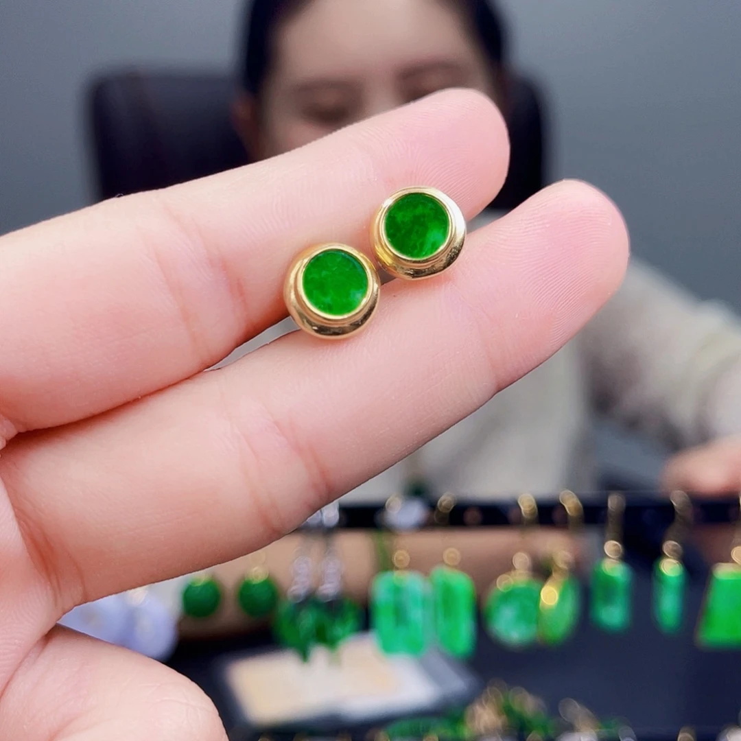 翡翠银S925镶嵌耳饰饰品