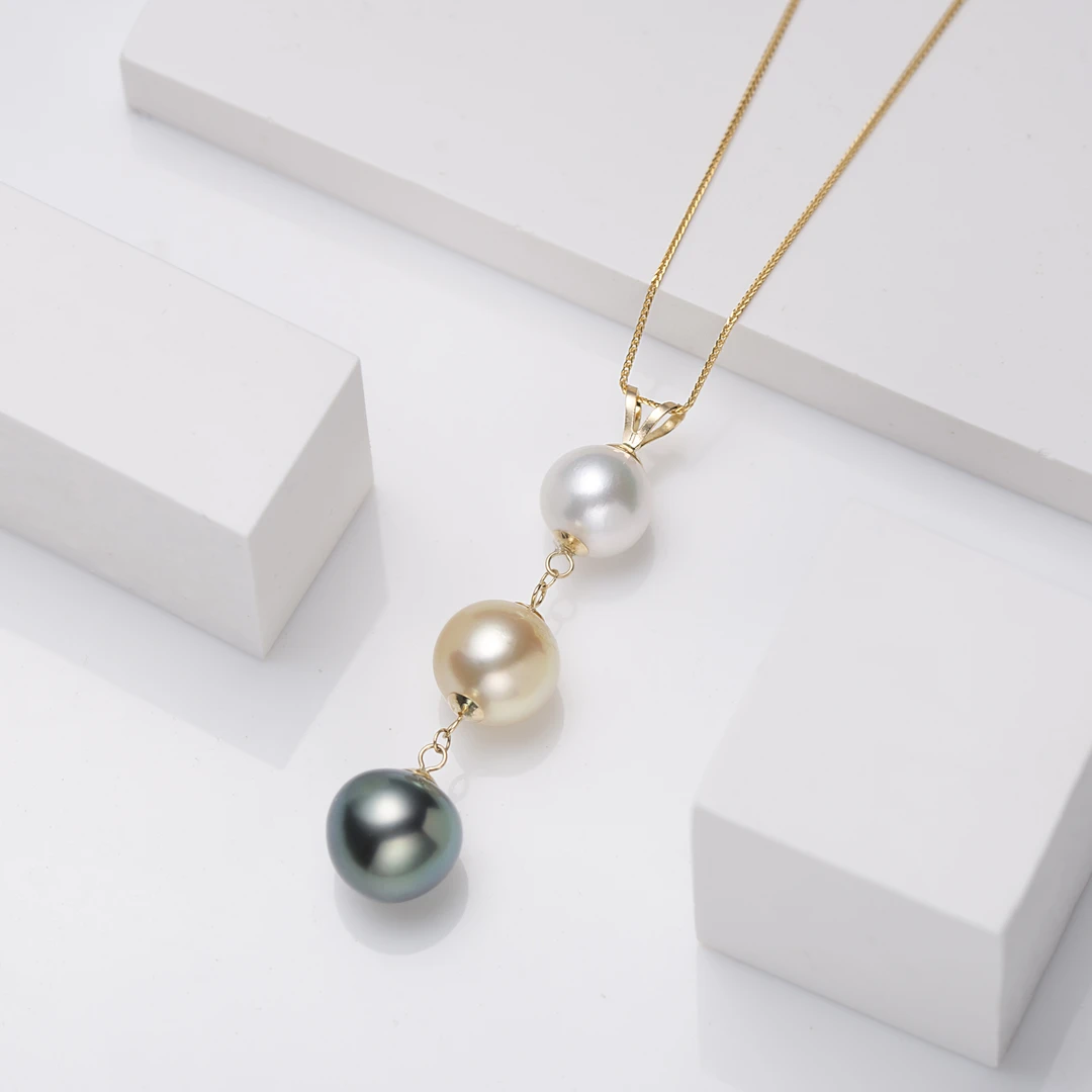 【罗伊伊珍珠】18K金海水珍珠吉祥三宝吊坠9-11mm SS002