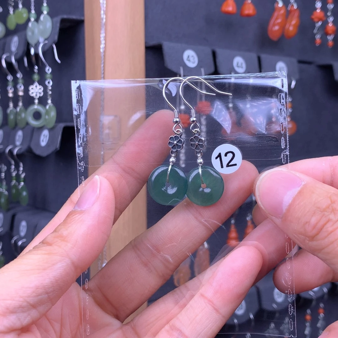 翡翠耳饰银S925镶嵌随*