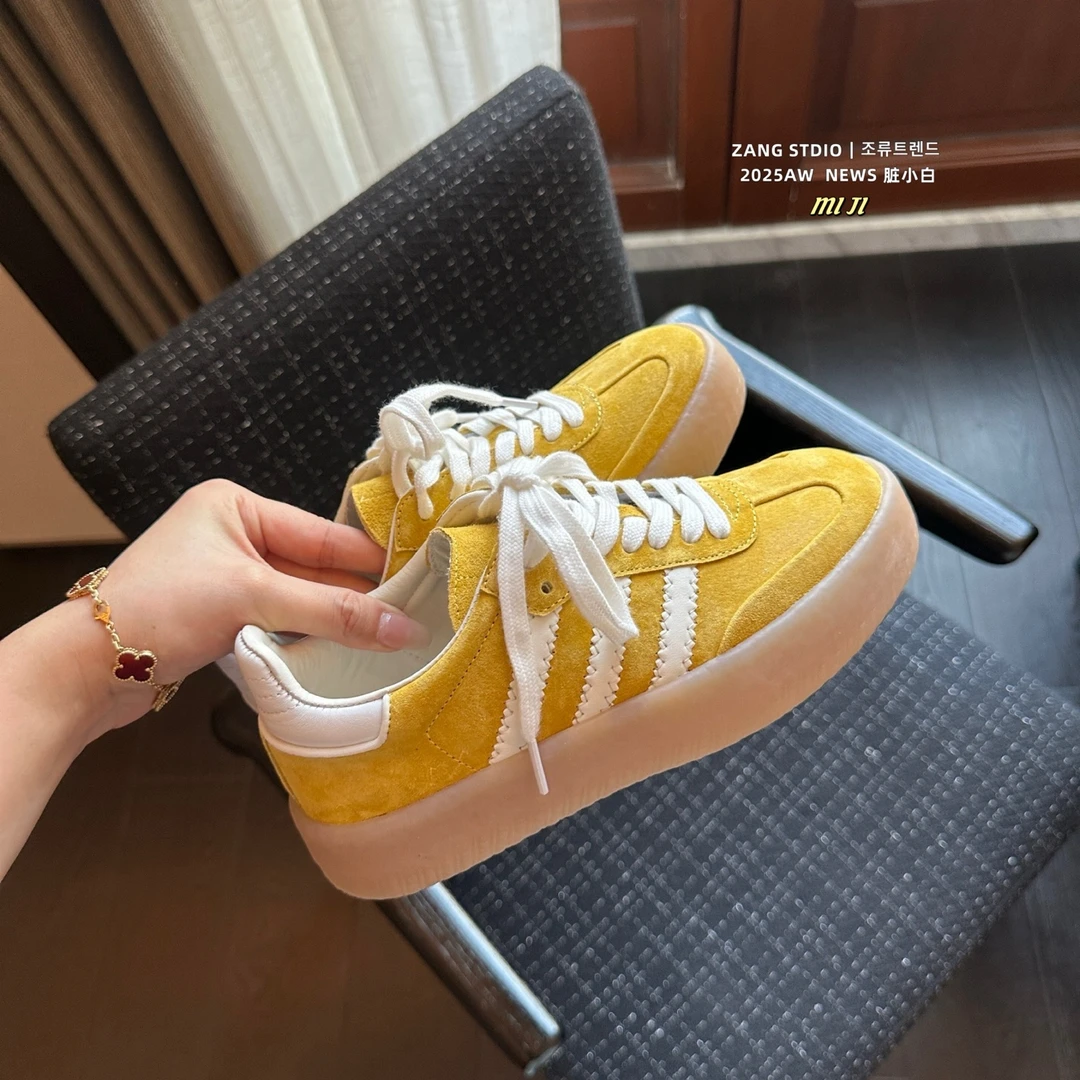 【妗笙女鞋】春季新款拼色德训鞋双色鞋带牛筋底头层猪皮复古反绒皮