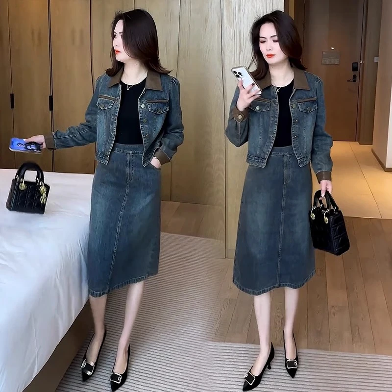 牛仔套装裙女2025新款高级感洋气减龄牛仔外套半身裙显瘦两件套